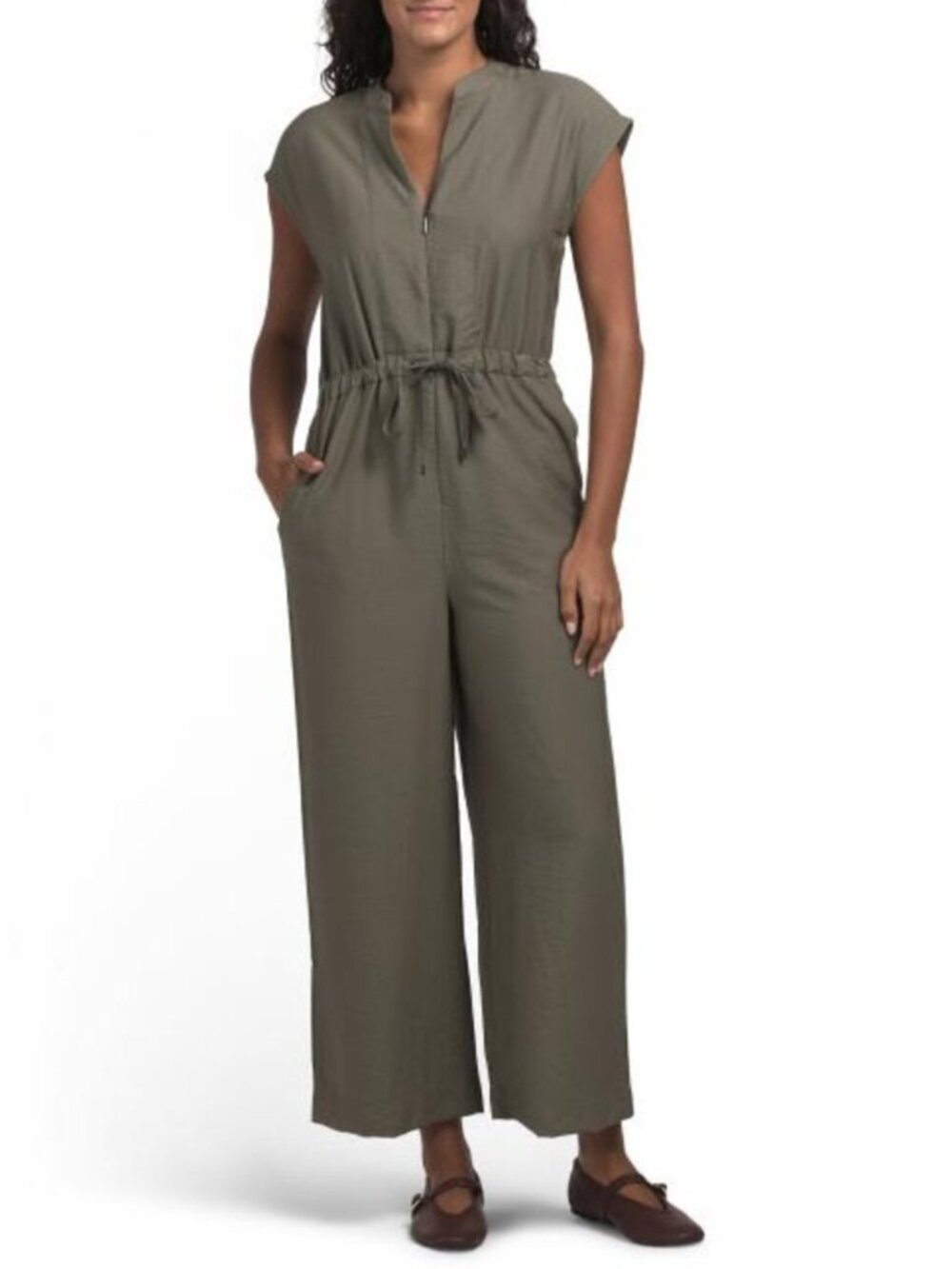 ELLEN TRACY Puckered Twill Jumpsuit